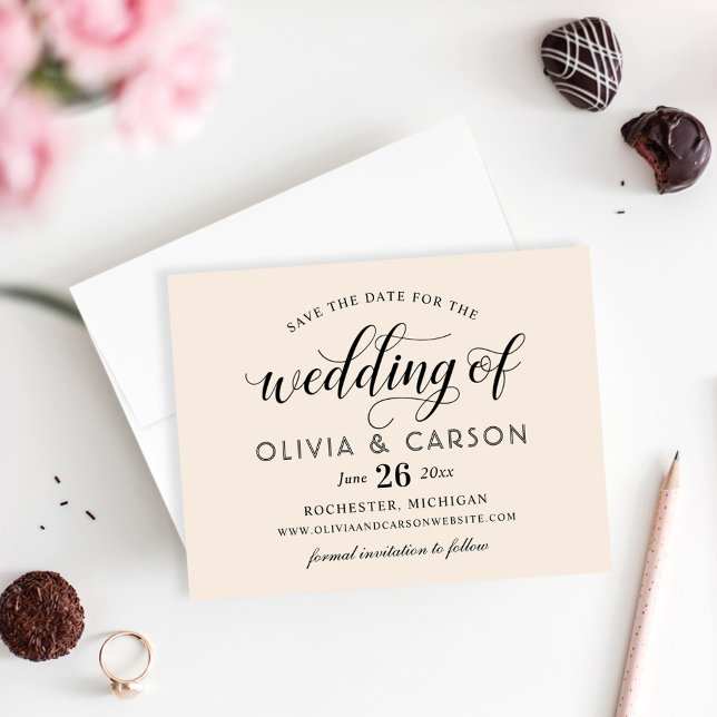 Modern Cream and Black Script Wedding Save The Date (Creator Uploaded)