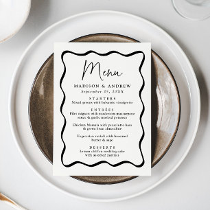 Modern Cream and Black Wavy Frame Wedding Menu