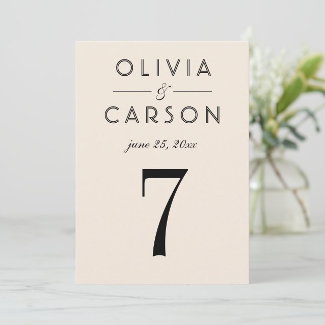 Modern Cream and Black Wedding Table Number (Standing Front)