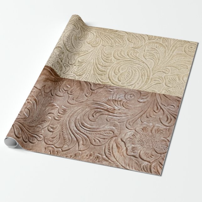 Modern Cream and Tan Tooled Leather Wrapping Paper (Unrolled)