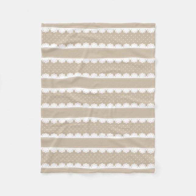 Modern Cream and White Polka Dot Striped Pattern Fleece Blanket (Front)
