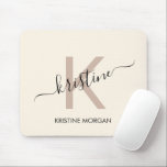 Modern cream beige script monogram name  mouse pad<br><div class="desc">Modern cream beige script monogram name mouse pad</div>