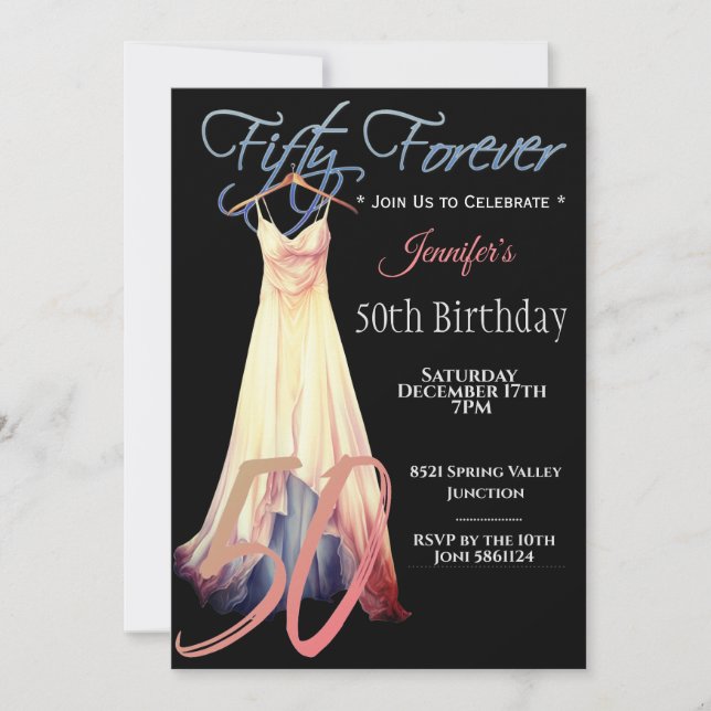 Modern Cream Black Digital Art 50th Invitation (Front)