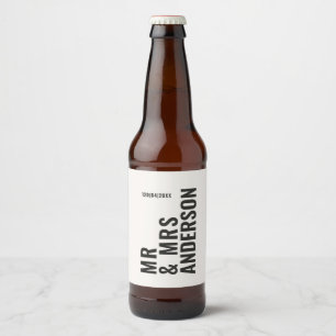 Modern cream black minimal bold simple wedding beer bottle label