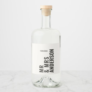 Modern cream black minimal bold simple wedding liquor bottle label