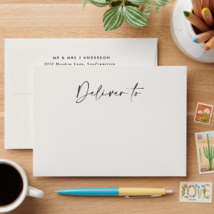 Modern cream black minimal contemporary wedding envelope