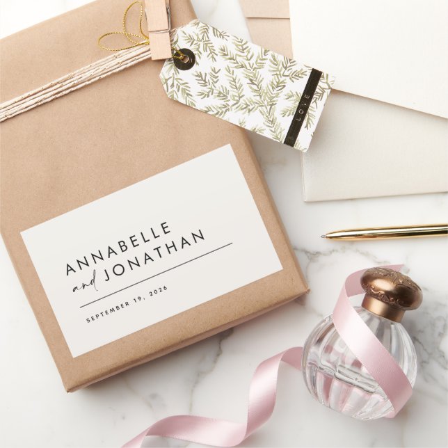 Modern cream black minimal contemporary wedding sticker (Gifting)