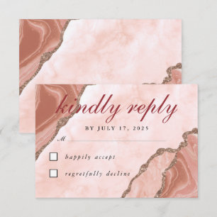 Modern Cream Blush Agate Soft Pink Glitter Gold RSVP Card