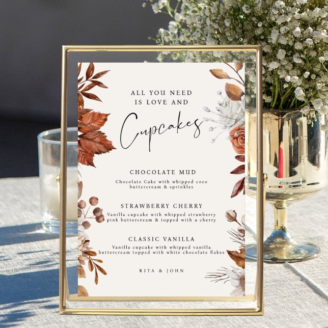 Modern Cream Boho Cupcake Menu Wedding Sign (Creator Uploaded)