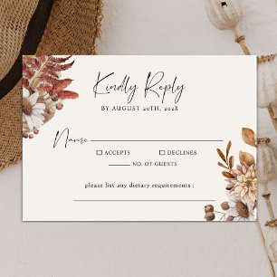 Modern Cream Boho Minimalist Script Wedding RSVP Card