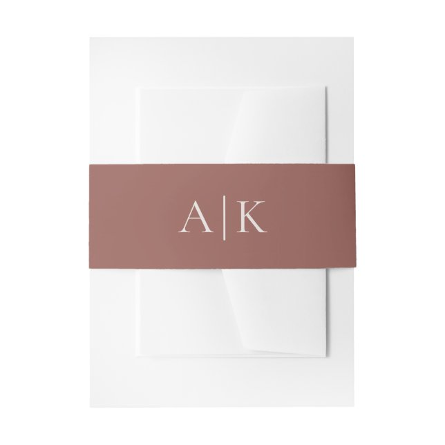 Modern Cream Brown Monogram Earth Tone Wedding Invitation Belly Band (Front Example)