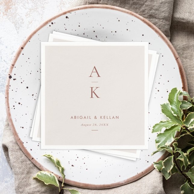 Modern Cream Brown Monogram Earth Tone Wedding Napkin (Creator Uploaded)