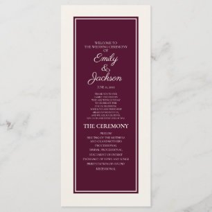 Modern Cream Burgundy Wedding Program