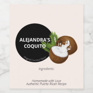 Modern Cream Colour Coconut Splash Coquito Bottle Wine Label