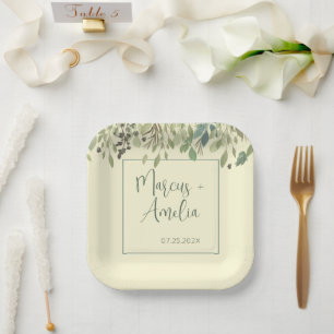 Modern Cream & Eucalyptus Wedding Paper Plate