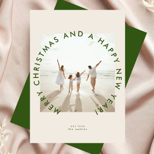 Modern Cream Green Simple Christmas Photo Greeting Holiday Card