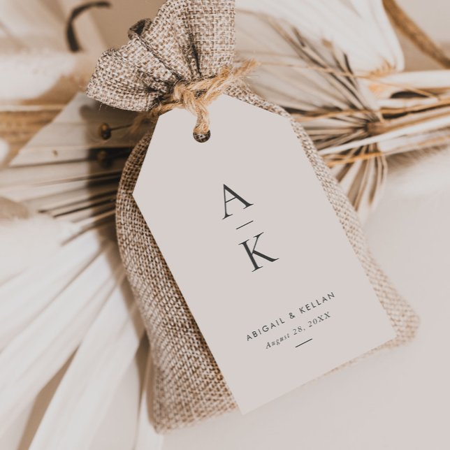 Modern Cream Grey Monogram Earth Tone Wedding Gift Tags (Creator Uploaded)