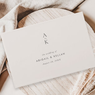 Modern Cream Grey Monogram Mix Match Wedding Guest Book