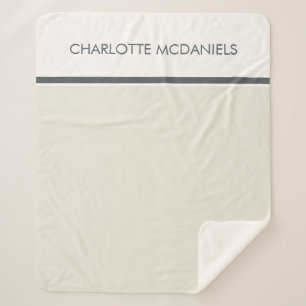 Modern Cream Simple Personalized Name Sherpa Blanket