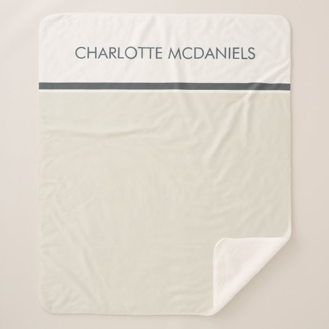 Modern Cream Simple Personalized Name  Sherpa Blanket (Front)