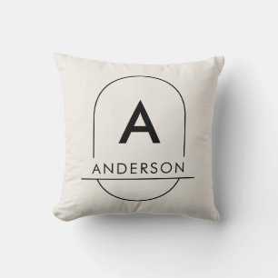 Modern Cream White Minimalist Family Name Monogram Throw Pillow