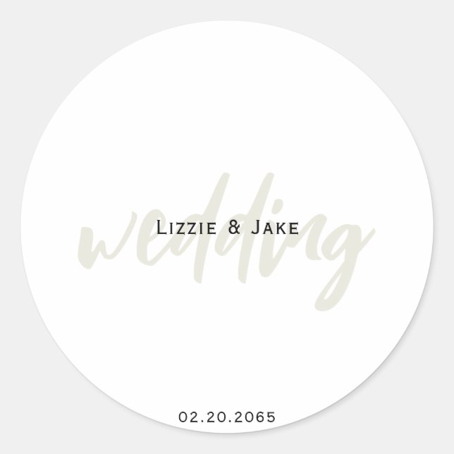 Modern Cream & White Simple Custom Wedding  Classic Round Sticker (Front)