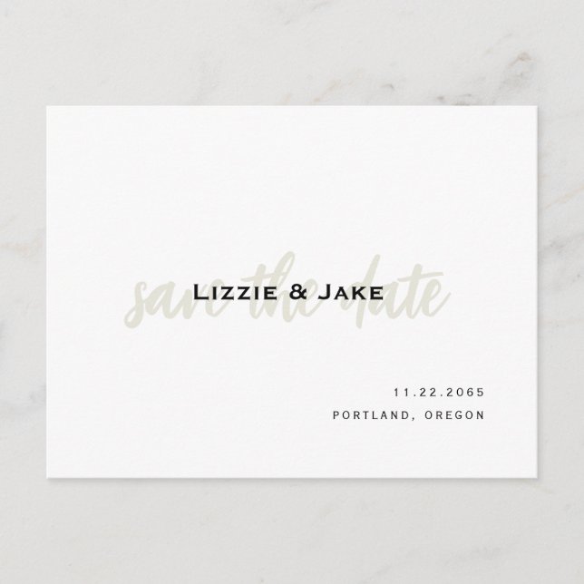 Modern Cream & White Simple Wedding Save the Date Postcard (Front)