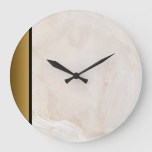 Modern Creamy Neutral Ivory Gold Marble Pattern  Large Clock