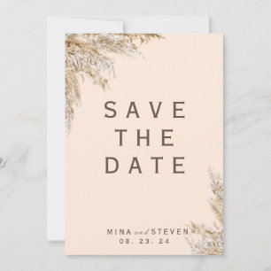Modern Creamy pampas grass wedding Save The Date