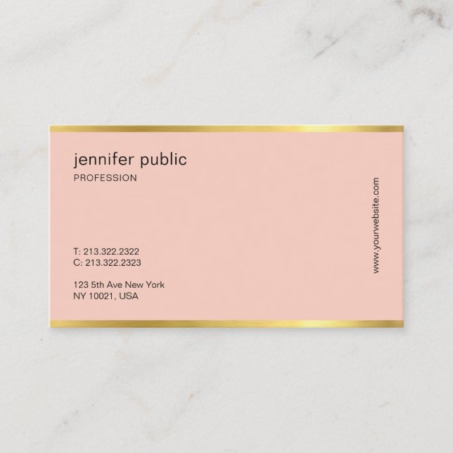 Modern Creative Blush Pink Gold Professional Plain Business Card (Front)