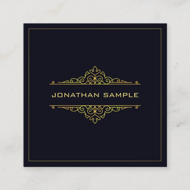 Modern Creative Design Elegant Black Gold Template Square Business Card (Front)