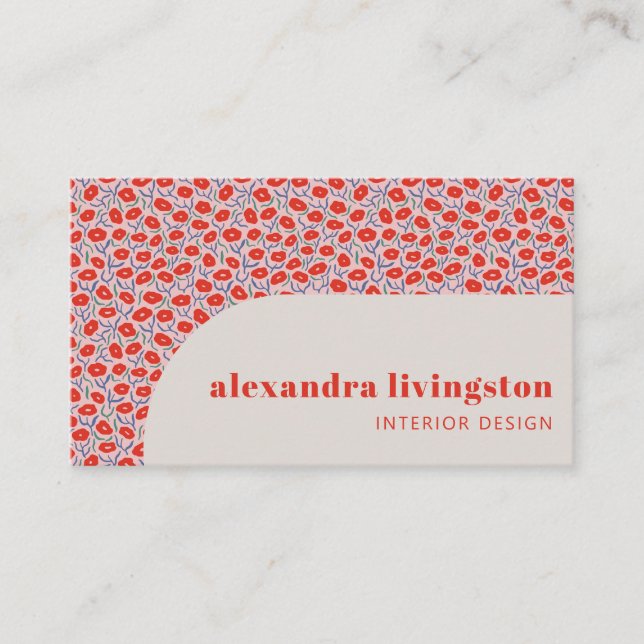 Modern Creative Scandinavian Red Floral  Business Card (Front)