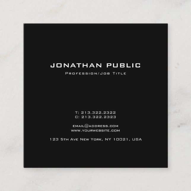 Modern Creative Simple Design Trendy Plain Square Business Card (Front)