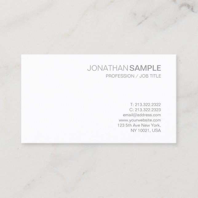 Modern Creative Sleek Design Plain White Graphic Business Card (Front)
