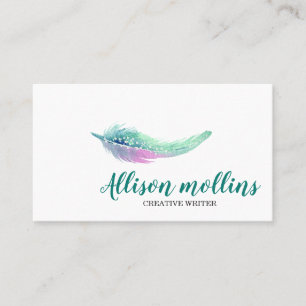 Modern Creative Writer Feather Logo Business Card