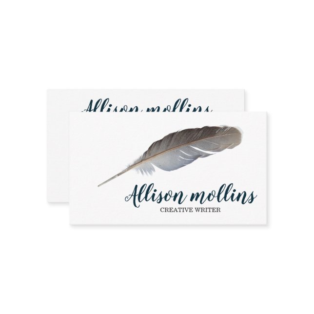 Modern Creative Writer Feather Logo Business Card (Front/Back In Situ)