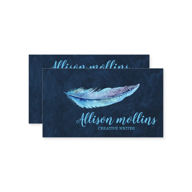 Modern Creative Writer Feather Logo Business Card (Front/Back In Situ)