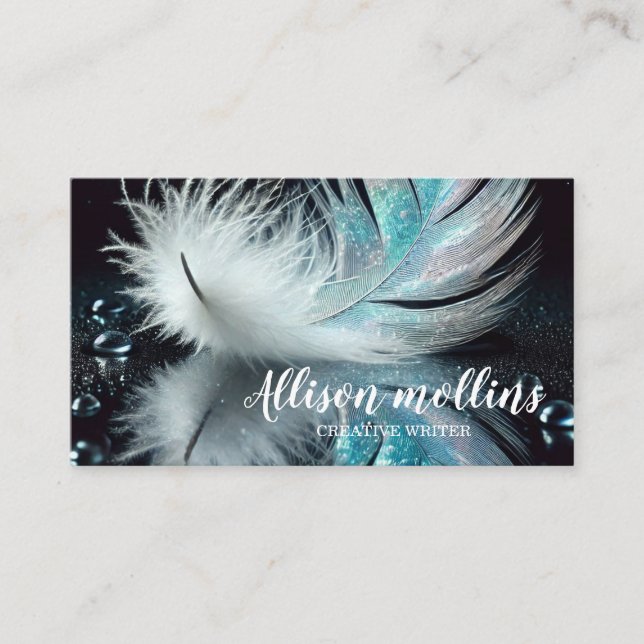 Modern Creative Writer Feather Logo Business Card (Front)