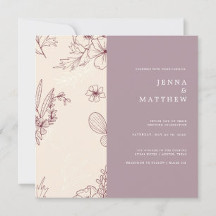 Modern creme floral square wedding invitation