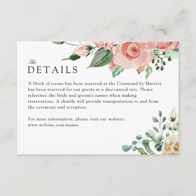 Modern Creme Rose Wedding Enclosure Details Card (Front)