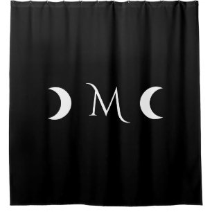 Modern Crescent Moons Black and White Monogram