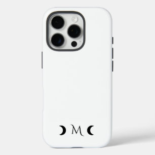 Modern Crescent Moons Black and White Monogram iPhone 16 Pro Case