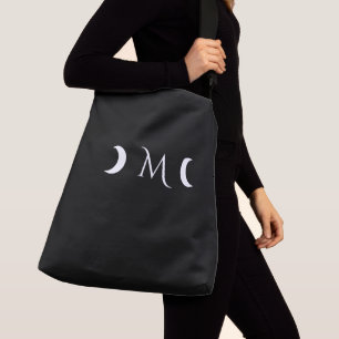 Modern Crescent Moons Black and White Monogram Crossbody Bag