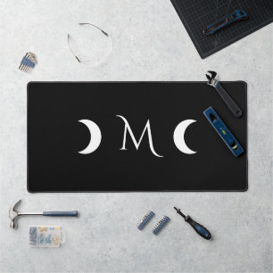 Modern Crescent Moons Black and White Monogram Desk Mat