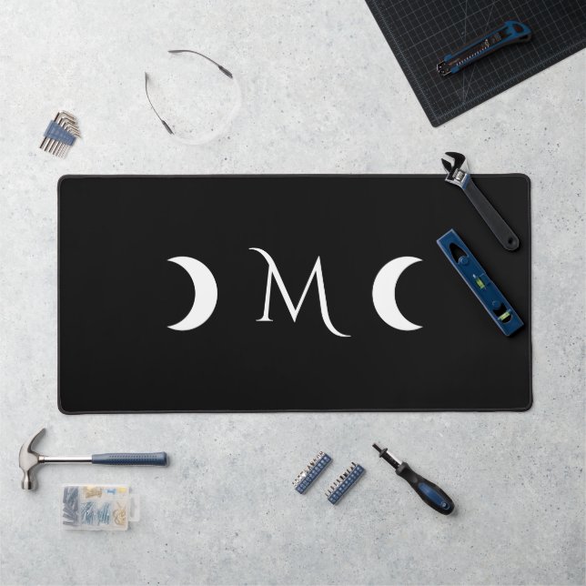 Modern Crescent Moons Black and White Monogram Desk Mat (Workstation)
