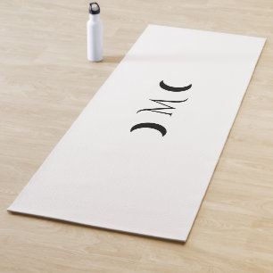 Modern Crescent Moons Black and White Monogram Yoga Mat