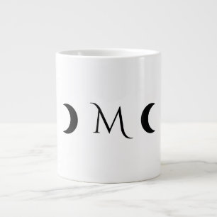 Modern Crescent Moons White and Black Monogram Large Coffee Mug