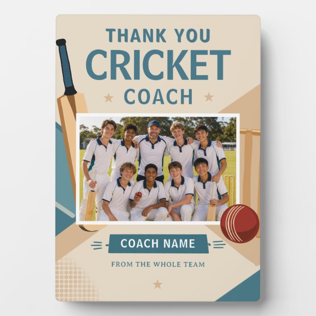 Modern Cricket Team Photo Coach Plaque (Front)