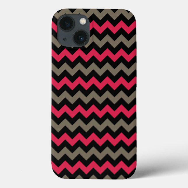 Modern Crimson Black Grey Chevron Case-Mate iPhone Case (Back)