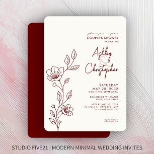 Modern Crimson Red Foliage Outline Wedding Shower Invitation